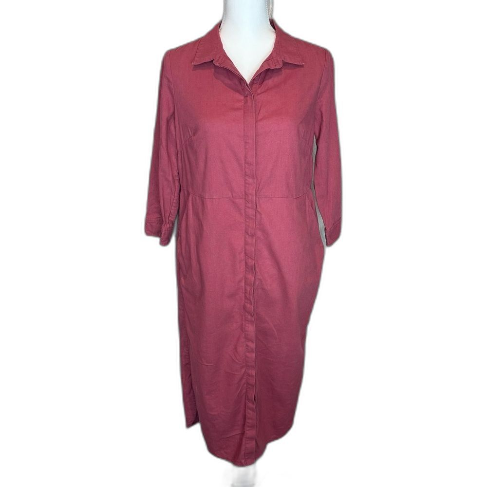 Boden Linen Button Front Shirt Dress Size 4 Pomegranate Color Pockets Midi